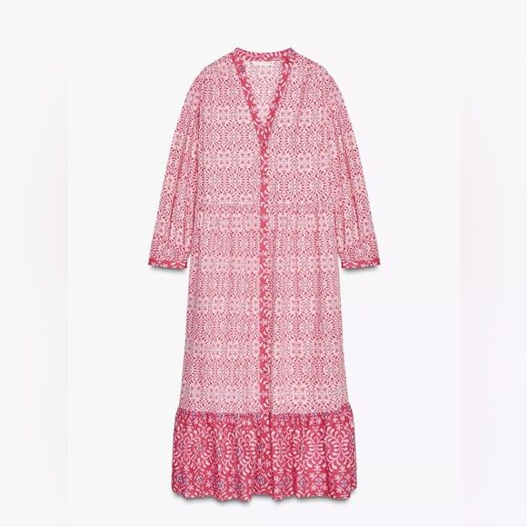 ZARA BOHO PRINTED MIDI RUFFLED DRESS - Picture 13 of 16